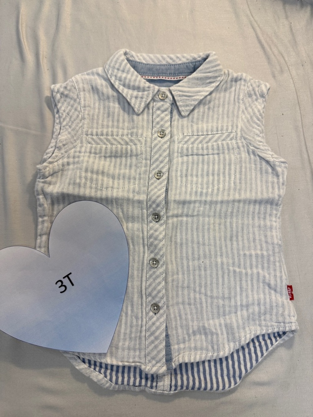 Levi’s - Blue and White Button Down sleeveless Shirt with Pointed Collar